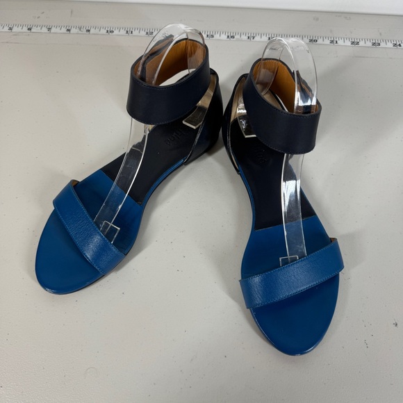 Chloé Gala Two Tone Blue Leather Ankle Strap Sandals Size 37.5 Classic Summer - Picture 8 of 16